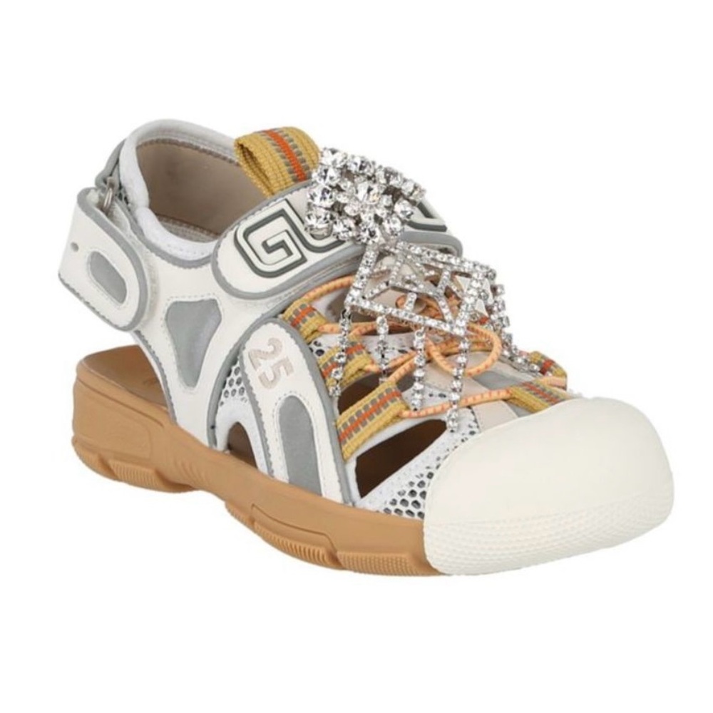 Gucci Tinsel Crystal Embellished Sandals White Size 36
